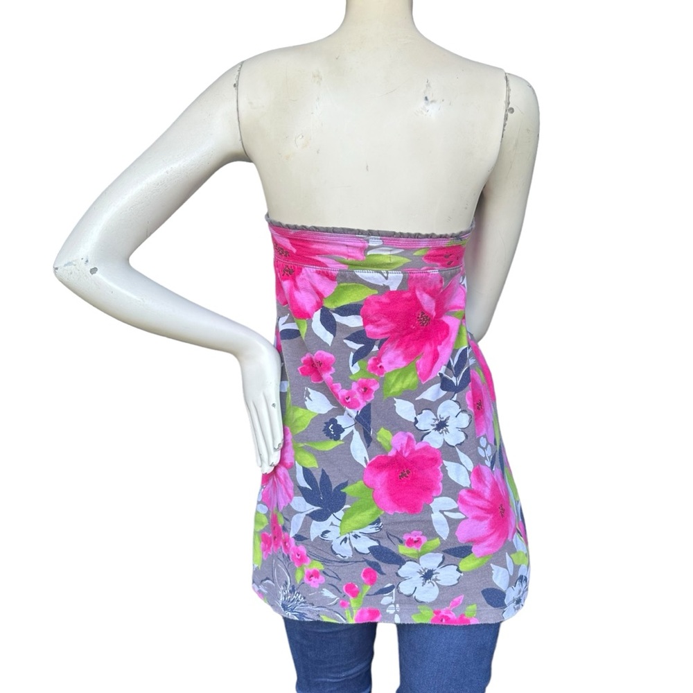 Y2K Hollister Pink & Green Tropical Floral Babydoll Tube Top Cottage Size XS - Picture 6 of 9
